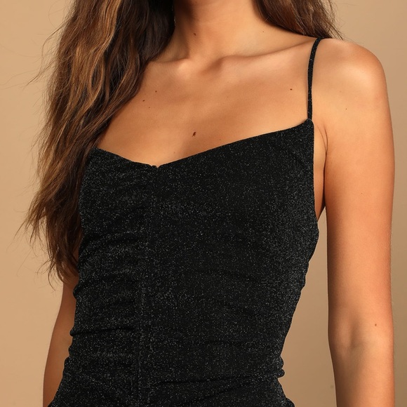 NWT Lulu’s Talk of the Party Black Ruched Bodycon Mini Dress - Picture 4 of 8